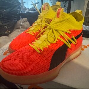 Puma Clyde Court Disrupt! Red and Yellow Sneakers